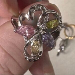Silver Floral Multi-Stone Pendant Necklace - Pink, Yellow, Green, Purple